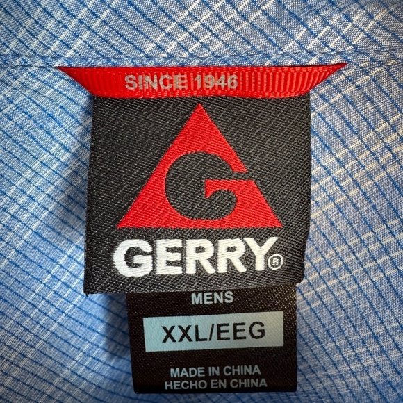 GERRY Men's‎ Short Sleeve Micro-Check Button Up Shirt Blue Size XXL Flap Pockets - Picture 3 of 13